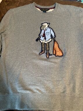 Brooks Brothers Gray Crewneck Sweatshirt with Embroidered Henry the Sheep Patch
